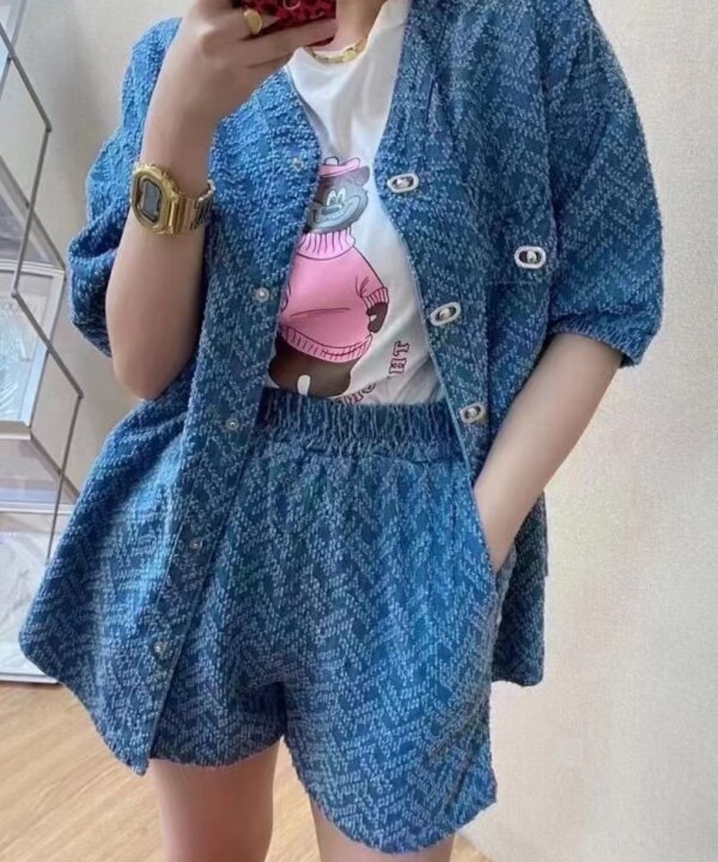 デニムセットアップ　ショートパンツ　ジャケット　emmy emmy デニム セットアップ ショートパンツ ジャケット