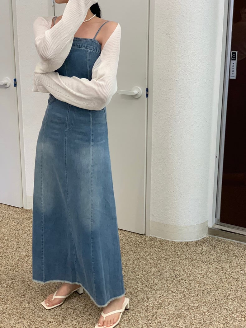 ちびすけ！ボートネックロングワンピース☆デニムリメイク☆オーバーオール☆ デニムロングワンピース | EYARN