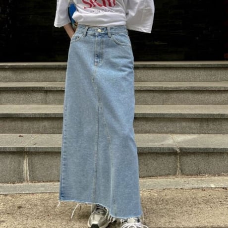 カットオフ デニムロングスカート