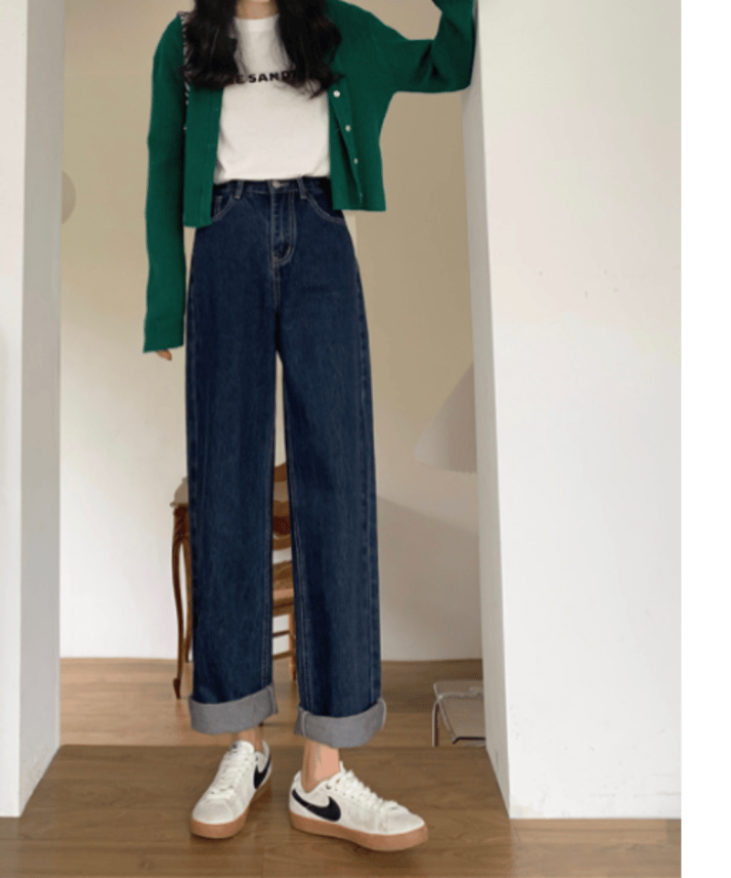 GU petit main ダークブルー デニム 多 & ホワイト パンツ セット 