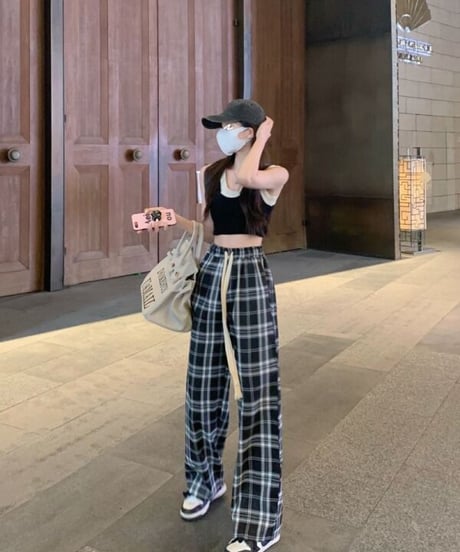 チェックルーズワイドパンツ