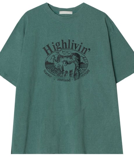 High livin' ロゴプリントTシャツ