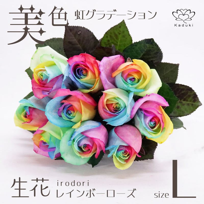 レインボーローズ イロドリ Lサイズ 選べる本数 花束 生花バラ
