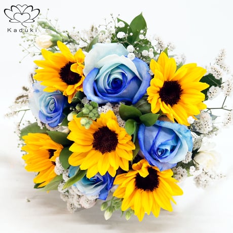 mabataki美雨　yoake ブレスレットゴールド×空色の青薔薇の花束 正規店仕入れの mabataki美雨 yoake ブレスレットゴールド×空色