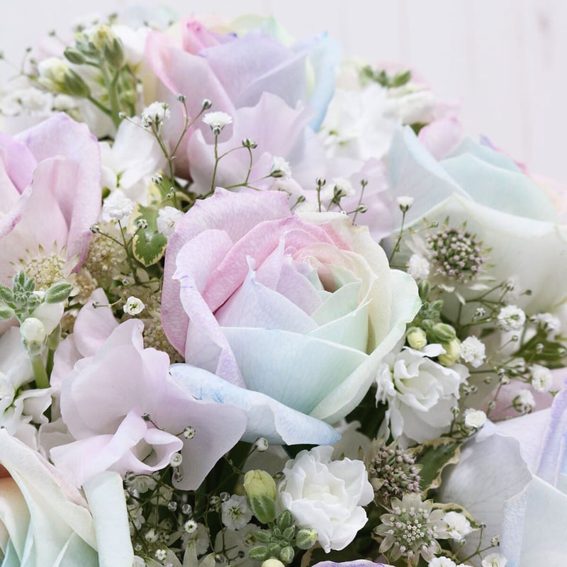 パステルレインボーローズプリザーブドフラワー・「時を刻む」虹色薔薇の時計 パステルレインボーローズプリザーブドフラワー・「時を刻む」虹色薔薇