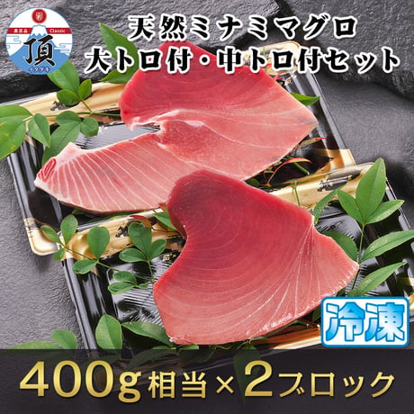 焼津ミナミマグロスキンレス（大トロ付・中トロ付セット）　刺身用冷凍2ブロック400g相当×2ヶ（800g相当）