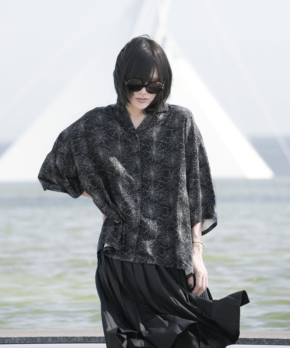 alone again, wonderful world” pleated wrap wid