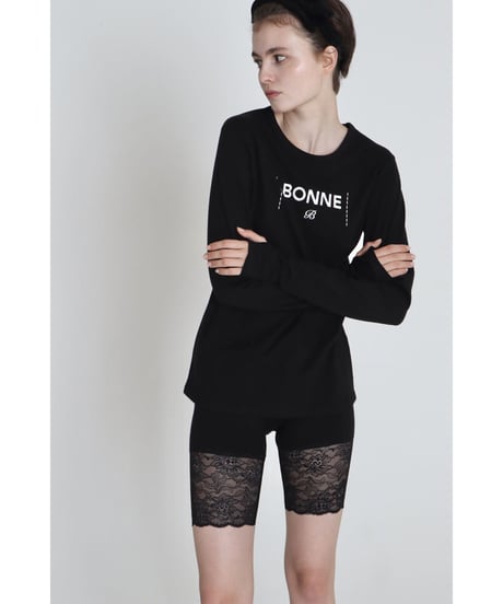 "BONNE B"finger hole long tee Black