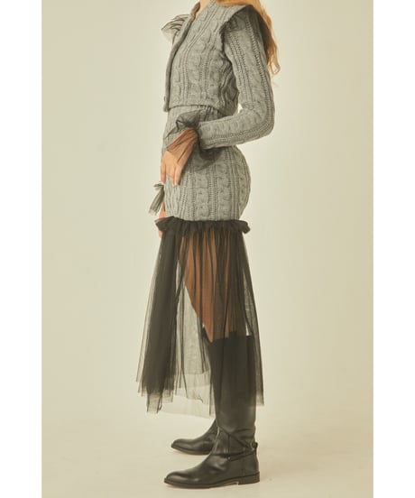 tulle cable knit skirt gray