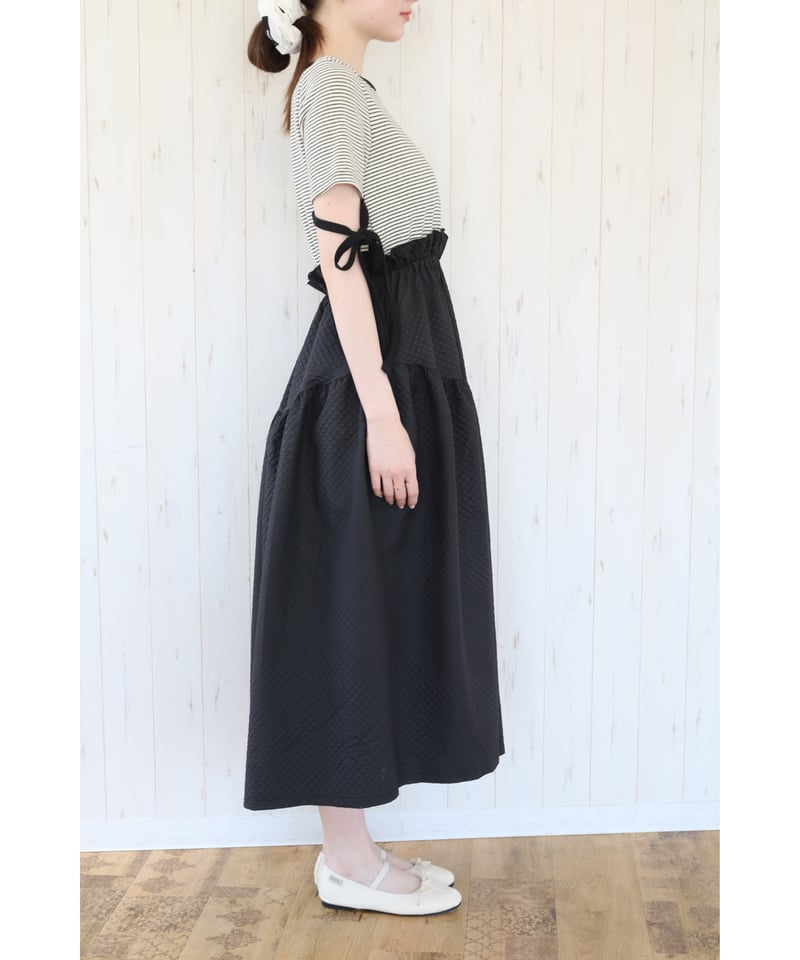 トリートユアセルフ ribbon peplum jaguard onepiece ribbon tee jaguard one-piece border | BONNE