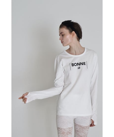 "BONNE B"finger hole long tee White