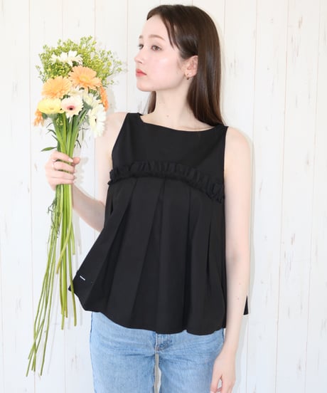 wave frill pleats tops black