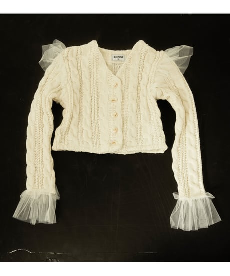 tulle cable knit cardigan ivory