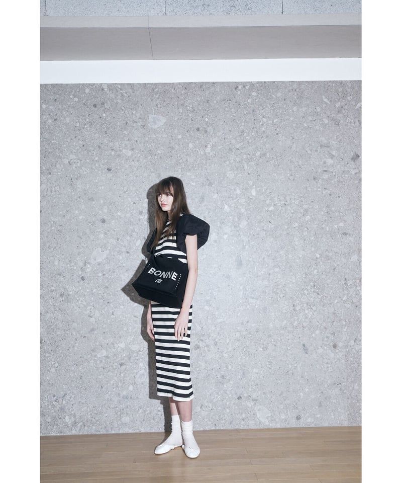 balloon sleeve long one-piece border | BONNE