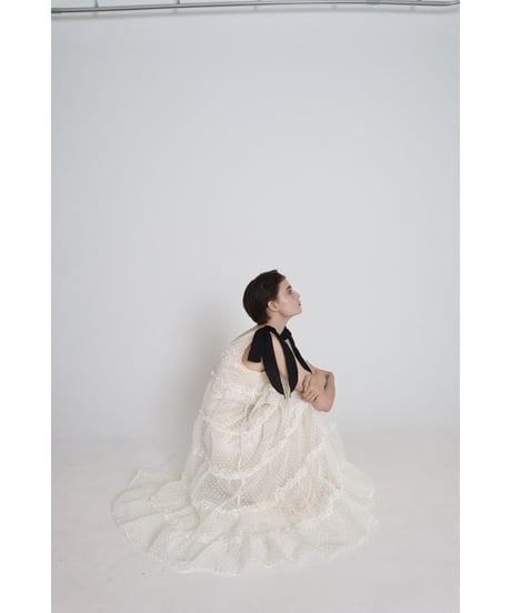 shoulder ribbon tiered one-piece dot tulle