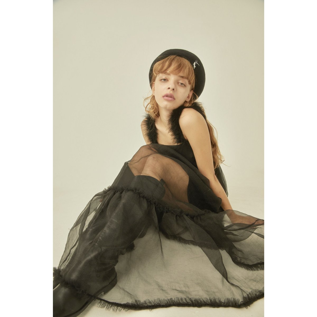 ワンピース BONNE fur strap tulle frill longonepiece BONNE fur strap tulle frill longonepiece