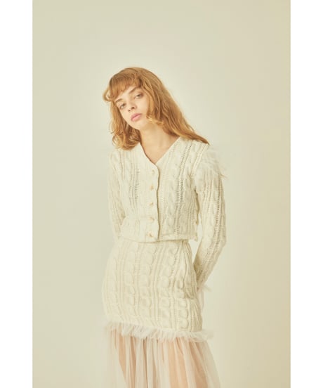 tulle cable knit cardigan ivory