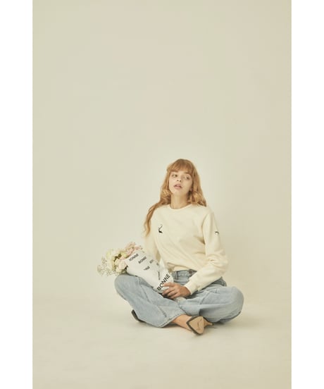 BONNE cat embroidery sweat ivory