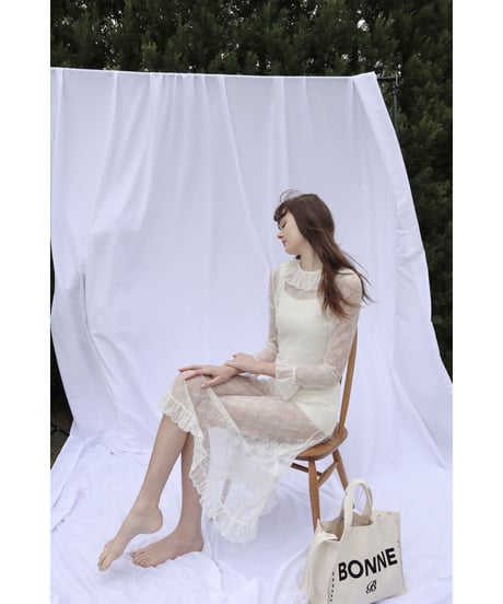 all lace frill long one-piece