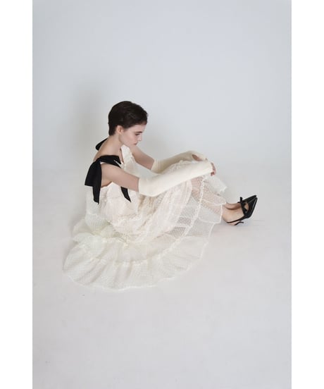 shoulder ribbon tiered one-piece dot tulle