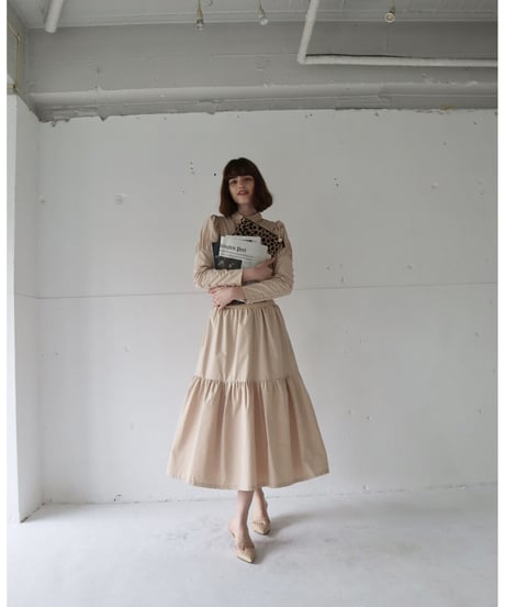 waist rib tiered long skirt beige