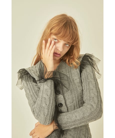 tulle cable knit cardigan gray