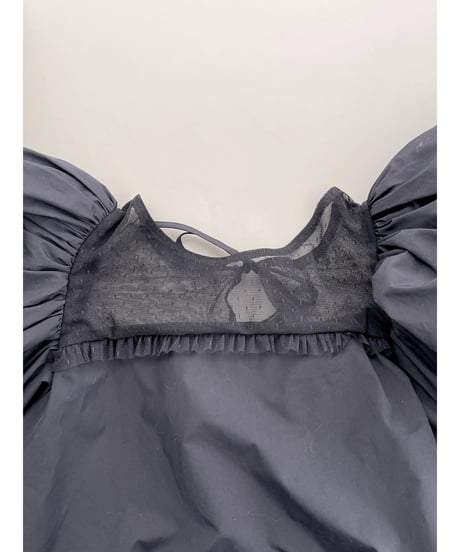 arm volume dot see-through docking blouse black