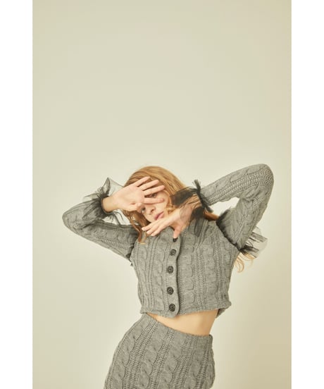 tulle cable knit cardigan gray
