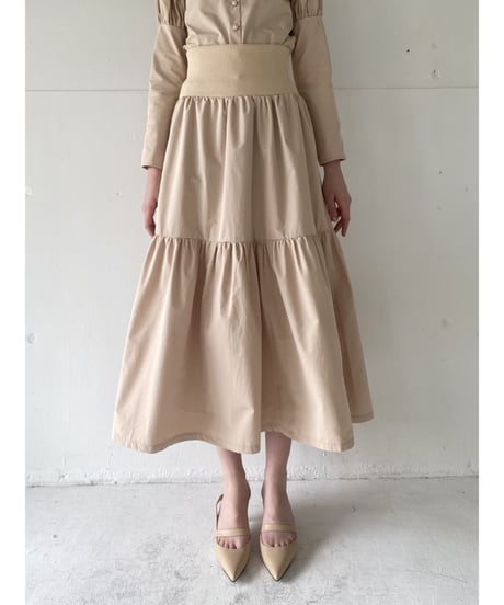 waist rib tiered long skirt beige