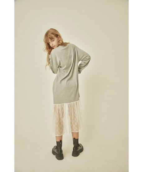 BONNE embroidery lace onepiece gray
