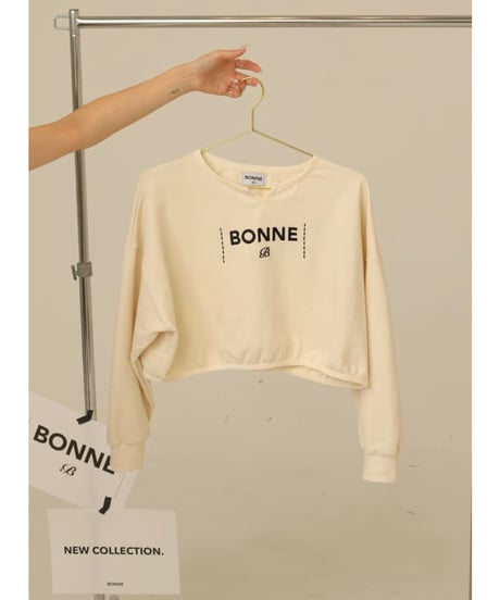 velours piping glitter embroidery sweat ivory