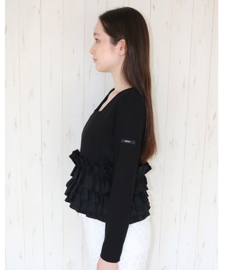 volume frill squareneck tops black