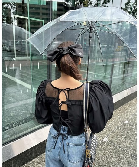 arm volume dot see-through docking blouse black