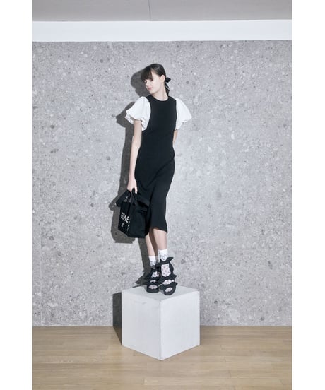 balloon sleeve long one-piece black