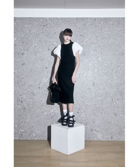 balloon sleeve long one-piece black