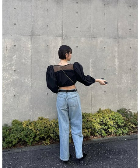 arm volume dot see-through docking blouse black