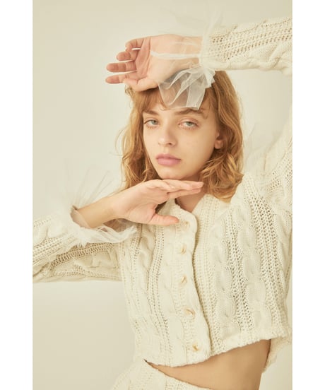 tulle cable knit cardigan ivory