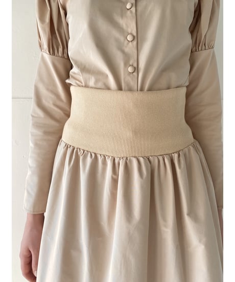 waist rib tiered long skirt beige