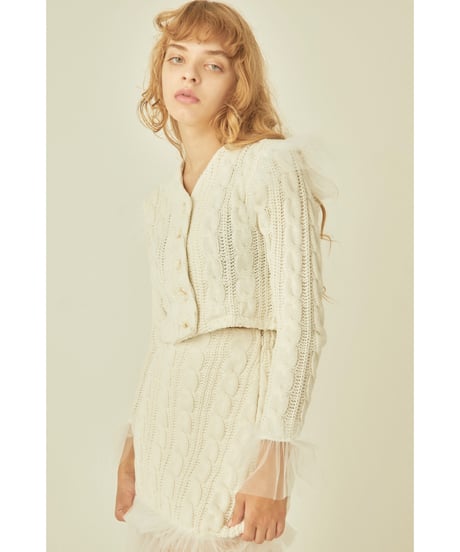 tulle cable knit cardigan ivory