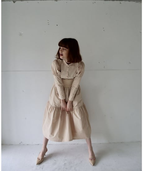 waist rib tiered long skirt beige