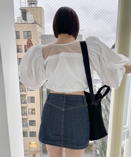 arm volume dot see-through docking blouse white