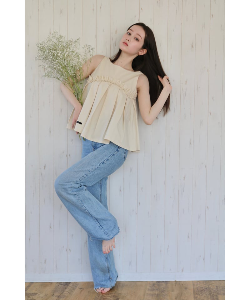 トップス UNOF PLEATS TANK TOP wave frill pleats tops beige | BONNE