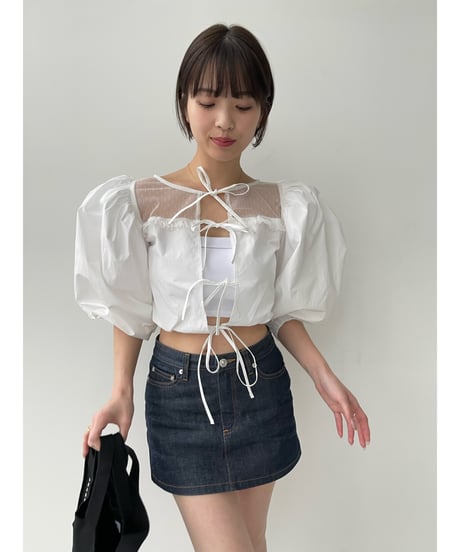 arm volume dot see-through docking blouse white