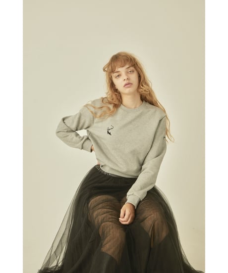 BONNE cat embroidery sweat gray