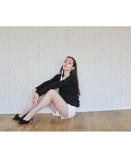 volume frill squareneck tops black