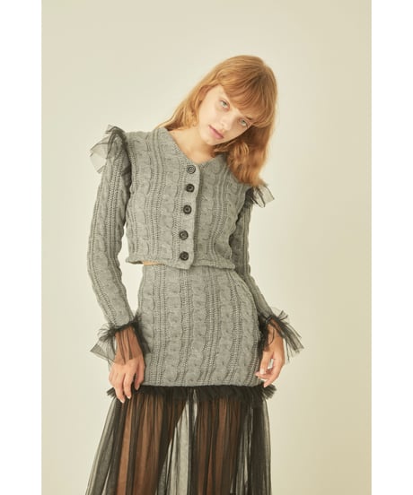 tulle cable knit cardigan gray