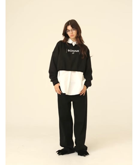 velours piping glitter embroidery sweat black