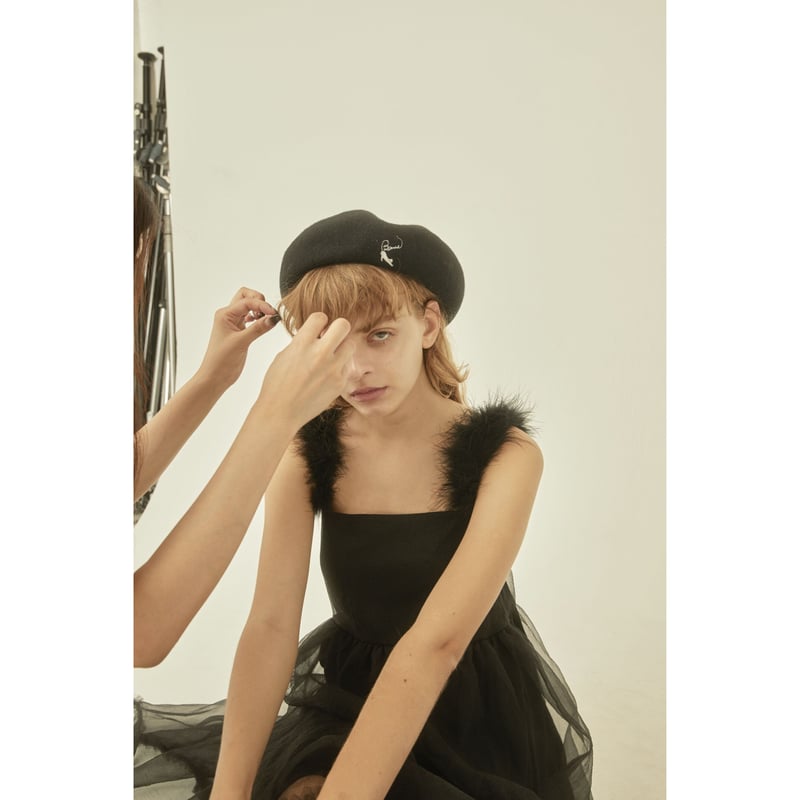 fur strap tulle frill long onepiece | BONNE