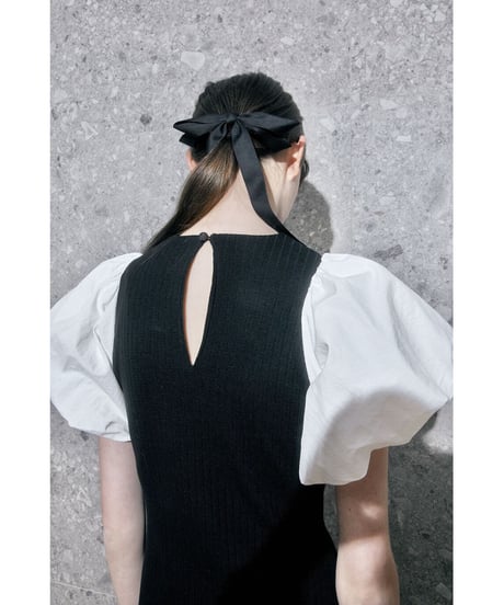balloon sleeve long one-piece black