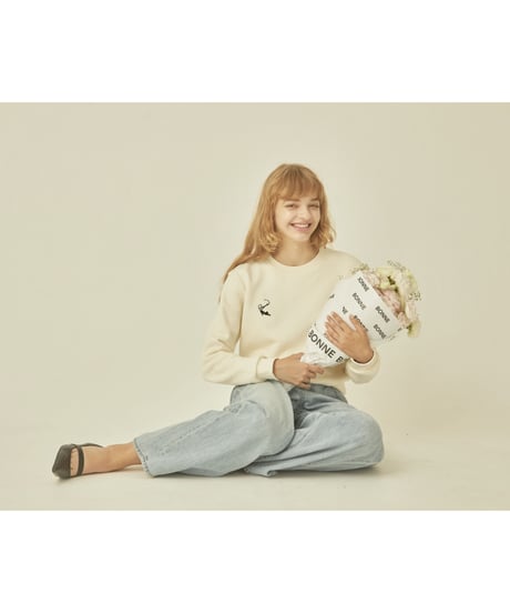 BONNE cat embroidery sweat ivory